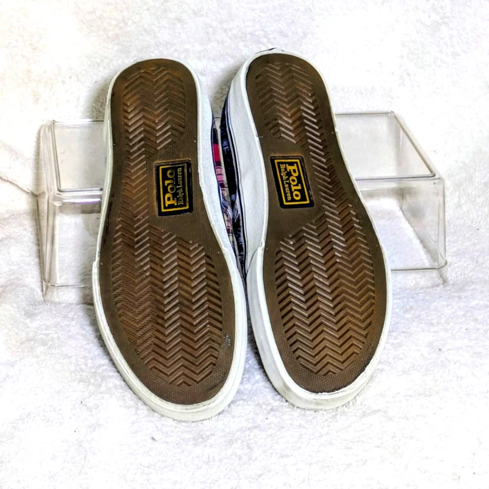 Polo Ralph Lauren Keaton Slip-On Madras Plaid Crest Overprint Sneakers Size 9.5‎